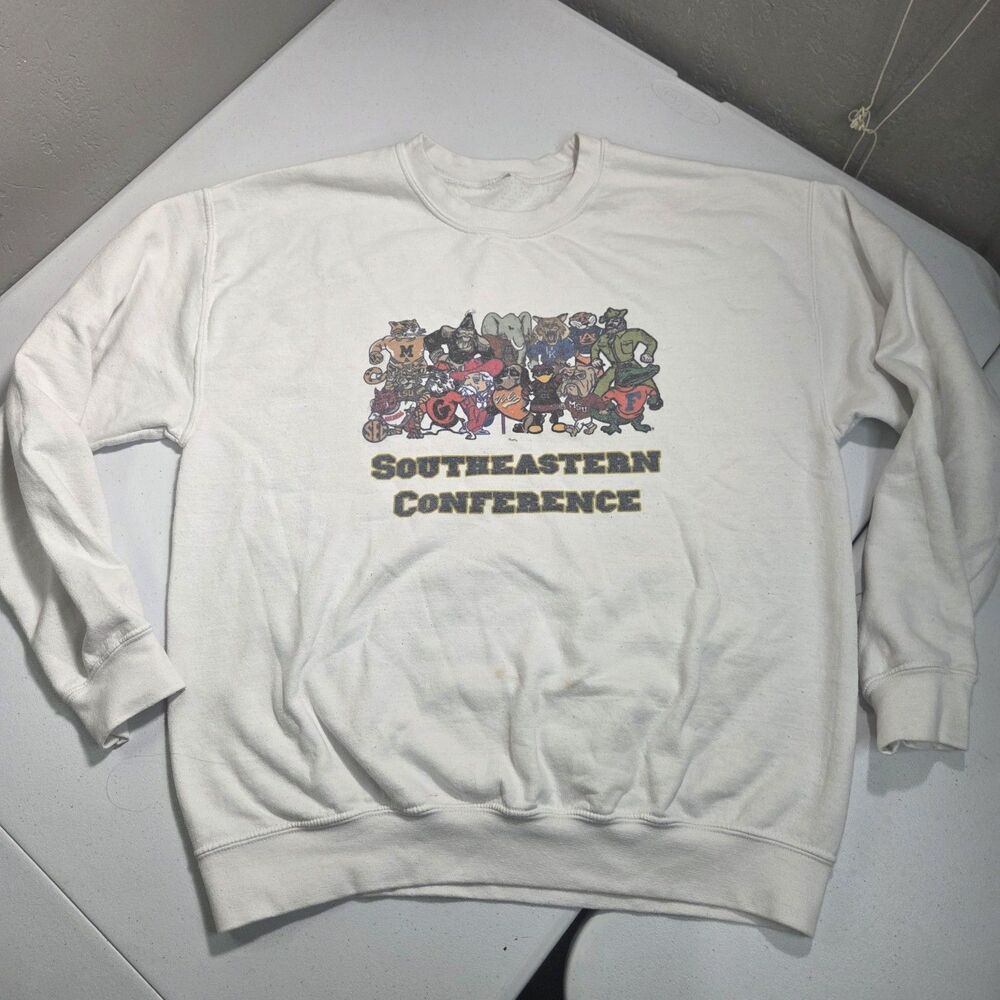 Vintage SEC Mascots Sweatshirt Mens L White Southeastern Conference Crewneck